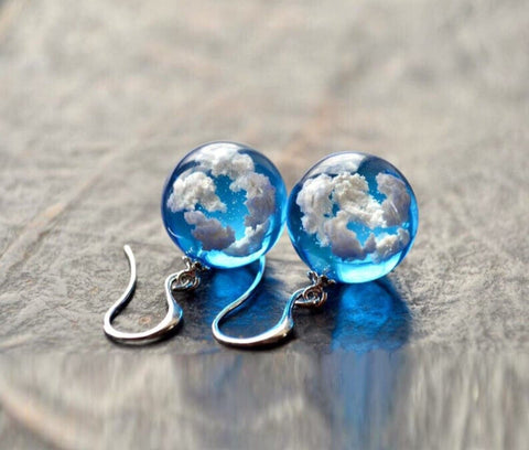 Blue Cloudy Sky Sphere Dangle Earrings - Froppin