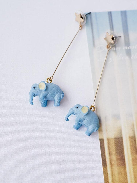 Blue Elephant Golden Star Dangle Earrings - Froppin