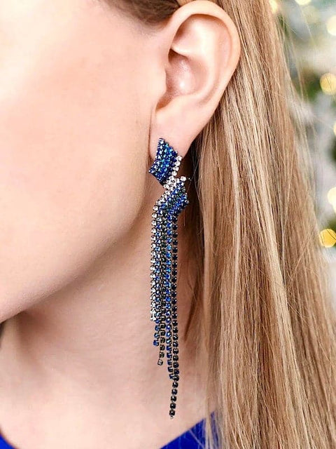 Blue Inlaid Long Earrings - Froppin