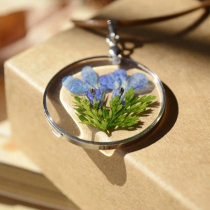 Blue Petals Green Stem Transparent Cute Necklace Crystal Cute Pendant - Froppin