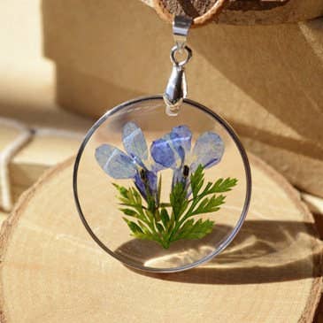 Blue Petals Green Stem Transparent Cute Necklace Crystal Cute Pendant - Froppin