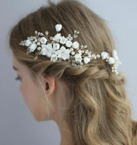 Bridal Flower Hair Comb Floral Pearl Hairpiece Hair Vine, Crystal Bridal Hair Pin Tiara Bridesmaid Gift Wedding Hair Jewelry Flower Headband - Froppin