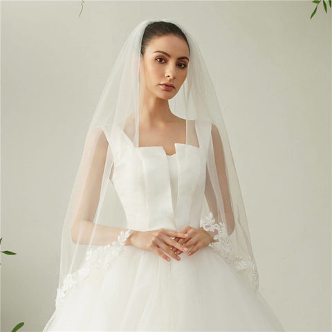 Bridal Veil Comb Lace Applique Ivory Wedding Veil - Froppin