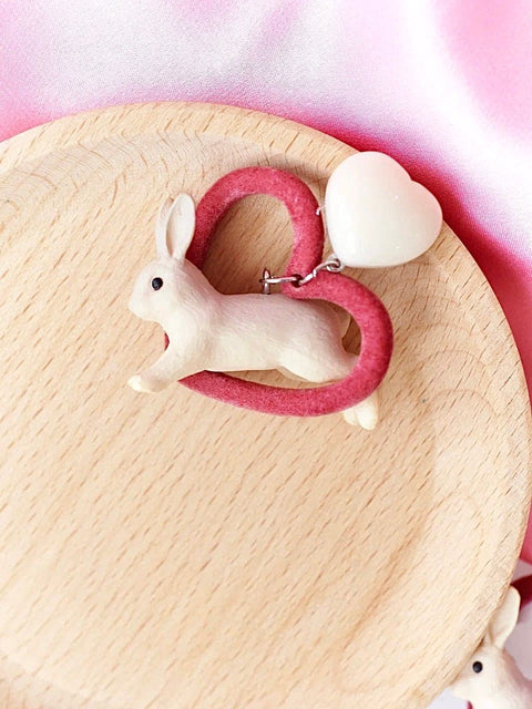 Bunny in Pink Heart Cruelty Rabbit Free Earrings - Froppin