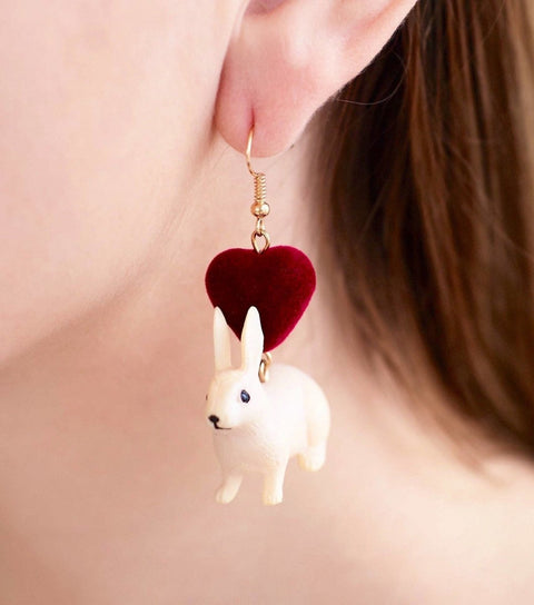 Bunny Light Weight Heart Red Ball Earrings - Froppin