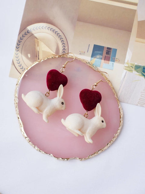 Bunny Light Weight Heart Red Ball Earrings - Froppin