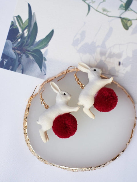 Bunny Light Weight Heart Red Ball Earrings - Froppin
