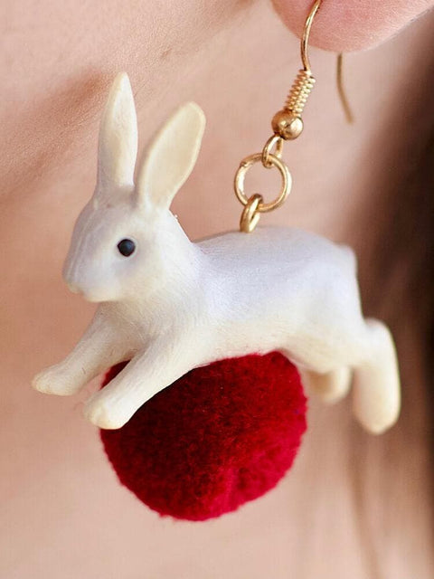 Bunny Realistic Cute Red Rabbit Heart Earrings - Froppin