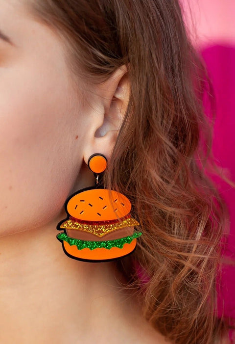 Burger Big Funny Food Tasty Quirky Earrings - Froppin