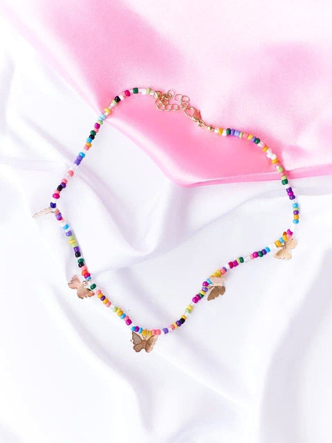 Butterfly Colorful Beaded Golden Necklace - Froppin