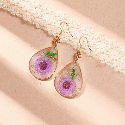 Butterfly Dry Flower Earrings, Epoxy Resin Earrings, Dried Flower Earrings, Boho Earrings, Real Flower Jewelry, Pressed Flower Earrings Gift - Froppin