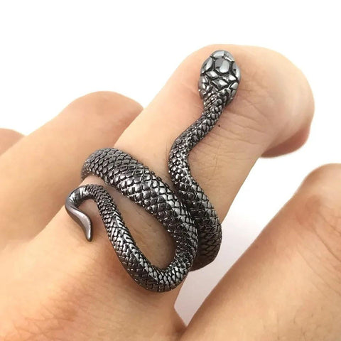 Charmer Snake Ring, Slithering Serpent Ring, Zodiac Jewelry Animal Ring Adjustable Band Spiral Jewelry, Pet Snake Ring Unusual Jewelry Gift - Froppin