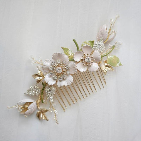 Cherry Blossom Tiara, Bridal Flower Hair Comb, Floral Pearl Hairpiece Hair Vine, Headpiece Bridal Headband, Bridesmaid Gift Wedding Hairband - Froppin