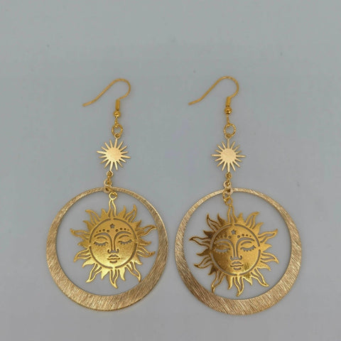 Chilling Sun Earrings, Sleeping Sun Earrings, Celestial Gold Unusual Jewelry Funny Earrings, God Art Earrings, Universe Planet Star Earrings - Froppin