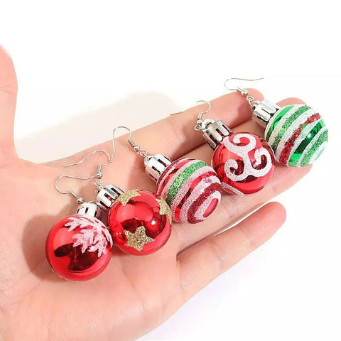 Christmas Earrings New year Christmas tree decoration Red Balls - Froppin