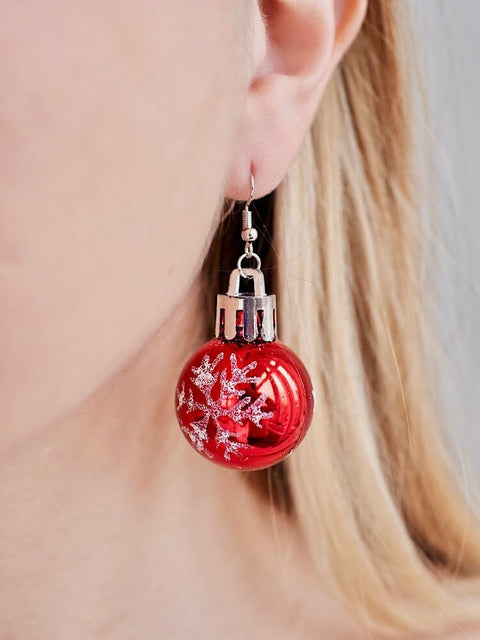 Christmas Earrings New year Christmas tree decoration Red Balls - Froppin