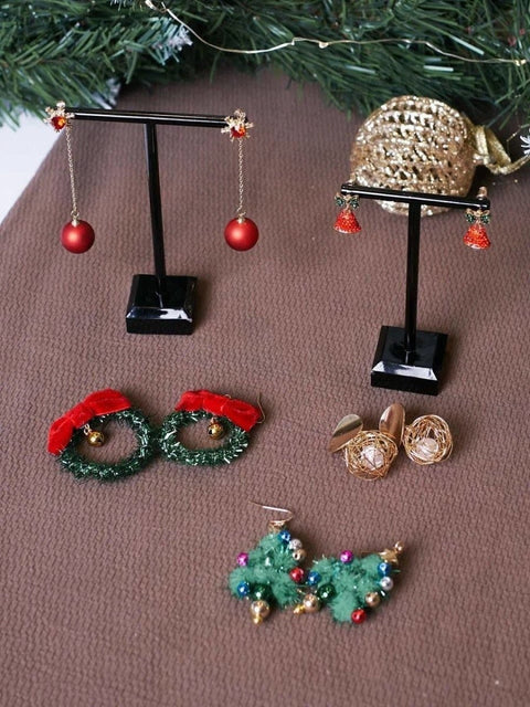 Christmas Inlaid Bell With Pearl Red Earrings - Froppin