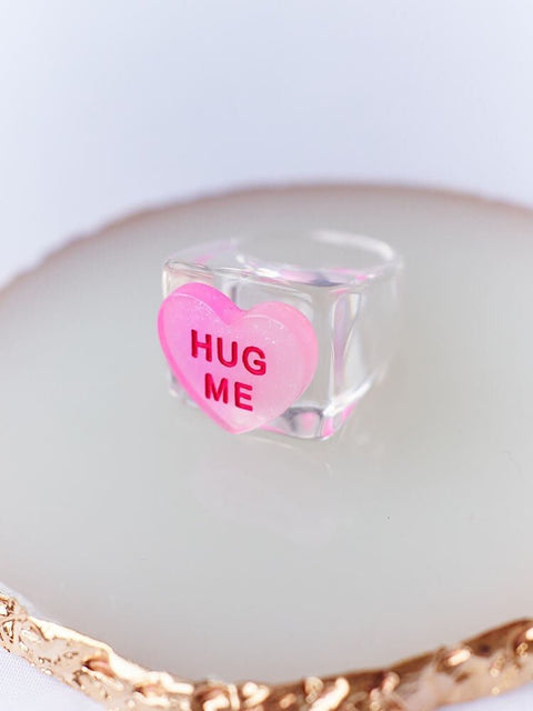 Chunky Hug me Clear Pink Heart 2000s Ring - Froppin