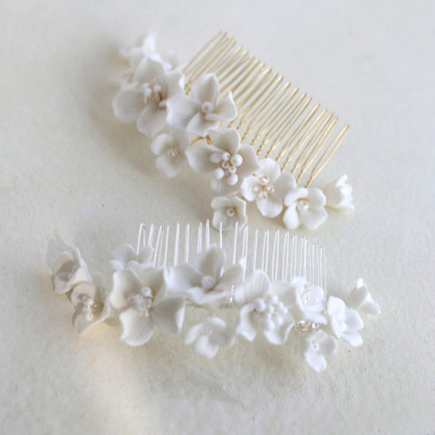 Clay Flower Headband, Bridal Flower Headband, Crystal Hairpiece, Bridal Hair Comb, Pearl Hairband, Bridesmaid Wedding Jewelry Hair Accessory - Froppin