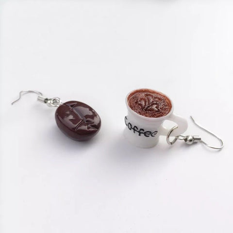 Coffee Cup and Coffee Bean Dangle Drink Realistic Funny Earrings - Froppin