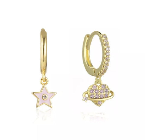 Colored Pop Heart and Star Magic Charms Girly Huggies Earrings Gift For Her - Froppin