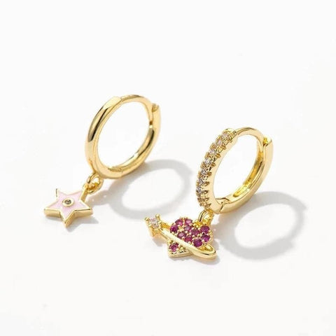 Colored Pop Heart and Star Magic Charms Girly Huggies Earrings Gift For Her - Froppin