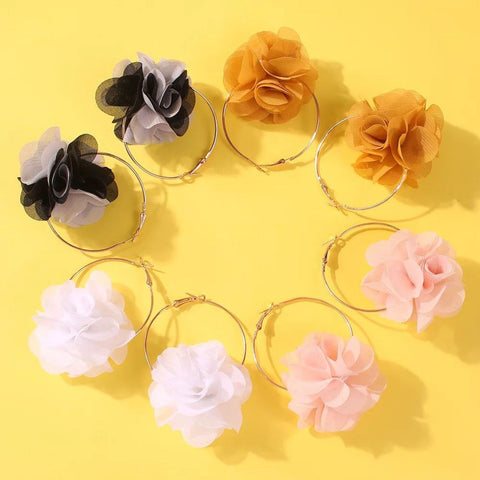 Colorful Spring Flower Hoop Earrings, Cute Floral Jewelry Petal Earring, Botanical Earrings, Large Gold Hoop Earrings, Boho Acrylic Earrings - Froppin