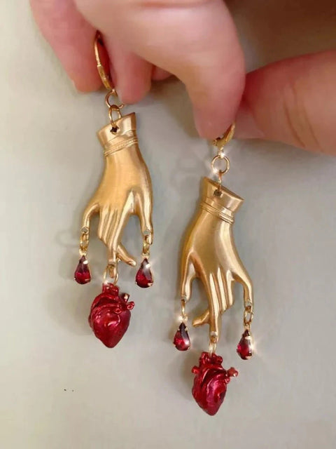 Coronary Heart Blood Tear Earrings, Blood Earrings Heart Earrings Earrings Blood Anatomical Earrings, Crystal Earrings Garnet Stone Earrings - Froppin
