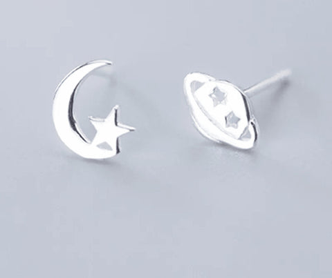 Cosmic Planet Earrings Solar System Stud Earrings, Crescent Earrings, Moon Earrings Star Magic Earrings, Unusual Jewelry Minimalist Earrings - Froppin