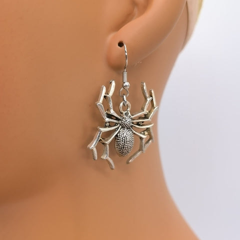 Crawling Spider Earrings, Deadly Venom Earrings, Scary Earrings, Web Shot Bug Earrings, Insect Large Animal Earrings, Wild Unusual Jewelry - Froppin