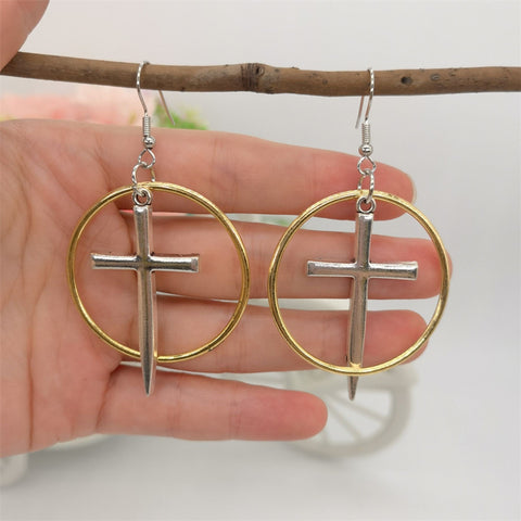Cross Earrings Sword Earrings, Die By The Sword Jewelry, Small Knife Cute Dagger Weapon Hoops, Gold Silver Noble Love Courage Faith Earrings - Froppin