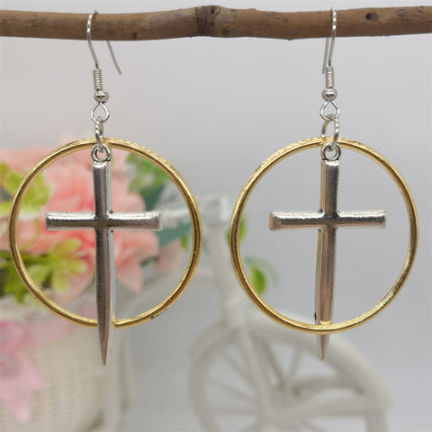 Cross Earrings Sword Earrings, Die By The Sword Jewelry, Small Knife Cute Dagger Weapon Hoops, Gold Silver Noble Love Courage Faith Earrings - Froppin
