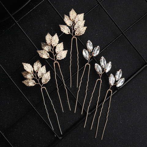 Crystal Bridal Hair Pins Set, Gold Leaves Iridescent Stone Hairpiece, Pearl Bridesmaid Hairpiece, Hair Accessory Bobby Pin, Wedding Hair Pin - Froppin