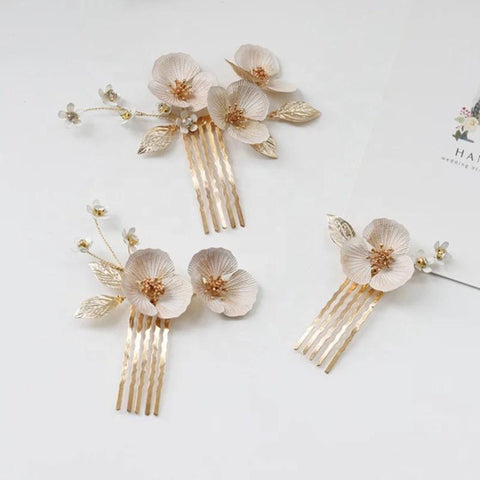 Crystal Gold Bridal Flower Hair Pins, Wedding Hairband Bridal Flower Hair Pin, Pearl Hairpin, Hair Piece Hair Clip, Floral Bridal Hairpiece - Froppin