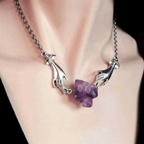 Cubic Stone Long Cuffed Lady Hands Earrings, Silver Hands Earring, Palm Drop Crystal Hands, Personal Birthstone Earring Necklace Jewelry Set - Froppin