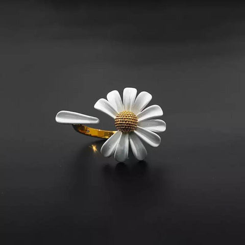 Daisy Ring Gold Day In Sun Flower Ring, Adjustable Band Flower Jewelry, Petal Ring Floral Jewelry Minimalist Bridal Flower Ring Gift For Her - Froppin