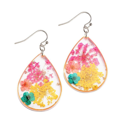 Dandelion Dry Flower Earrings Boho Earrings, Vegan Earrings Dry Pressed Flower Earrings Floral Jewelry Resin Earrings, Dried Flower Earrings - Froppin