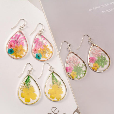 Dandelion Dry Flower Earrings Boho Earrings, Vegan Earrings Dry Pressed Flower Earrings Floral Jewelry Resin Earrings, Dried Flower Earrings - Froppin