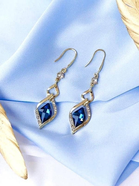Deep Blue Crystal Golden Elegant Delicate Holiday Evening Celebration Blue Dress Earrings Christmas New Year 2022 - Froppin