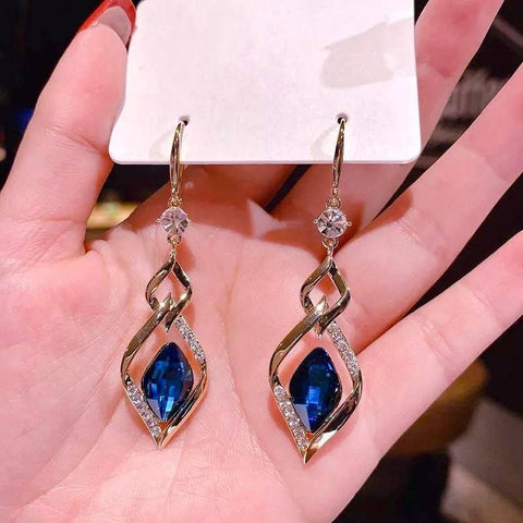 Deep Blue Crystal Golden Elegant Delicate Holiday Evening Celebration Blue Dress Earrings Christmas New Year 2022 - Froppin