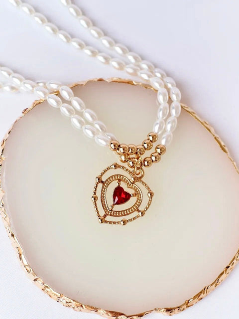 Double Pearl Elegant Golden Layered Heart Necklace • Love Goddess Pearl Necklace • Protect Your Heart Pendant • Gift For Her - Froppin