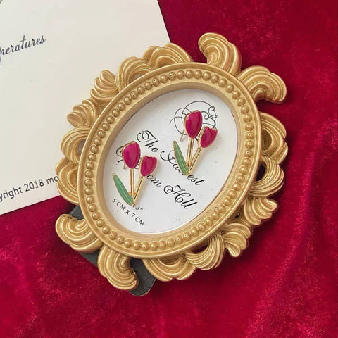 Double Tulips Stud Artistic Enamel Flower Earrings • Nature Artistic Flower Plant Earrings • Garden Inspired Gift For Her - Froppin