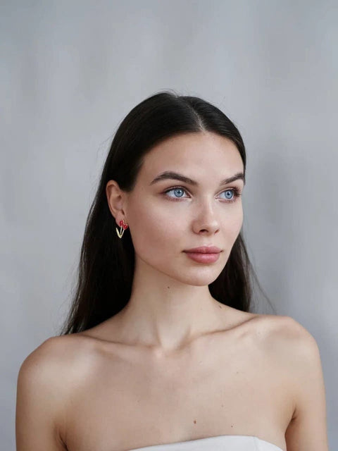 Double Tulips Stud Artistic Enamel Flower Earrings • Nature Artistic Flower Plant Earrings • Garden Inspired Gift For Her - Froppin