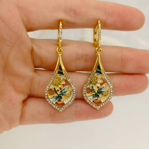Dragonfly Flower Earrings Gold Floral Earrings Bug Teardrop Earrings Botanical Earrings Minimalist Earrings Gift For Her Rhinestone Earrings - Froppin