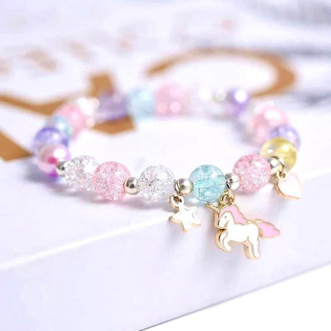 Dream Unicorn Charm Girly Magic gIft for girl little Pink Blue Beaded Bracelet - Froppin