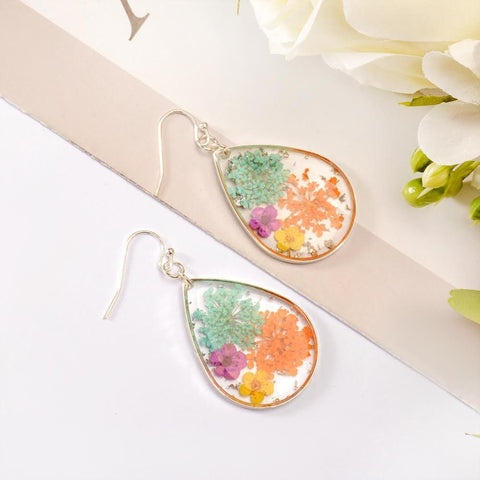 Dried flower Earrings, Boho flower earring, bridesmaid Handmade Dry Pressed Flower Resin Dangle Earrings, Dainty Flower,Real Flower Earrings - Froppin