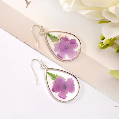 Dried flower Earrings, Boho flower earring, bridesmaid Handmade Dry Pressed Flower Resin Dangle Earrings, Dainty Flower,Real Flower Earrings - Froppin