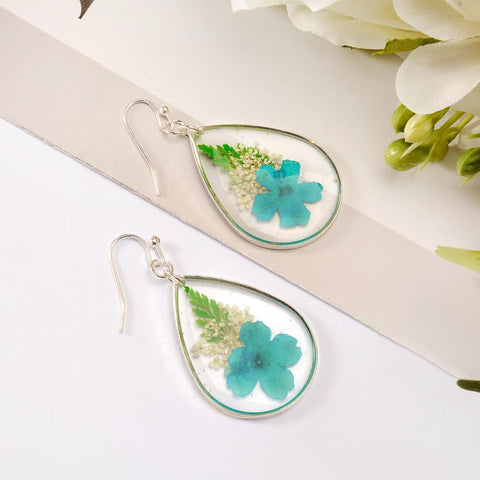 Dried flower Earrings, Boho flower earring, bridesmaid Handmade Dry Pressed Flower Resin Dangle Earrings, Dainty Flower,Real Flower Earrings - Froppin