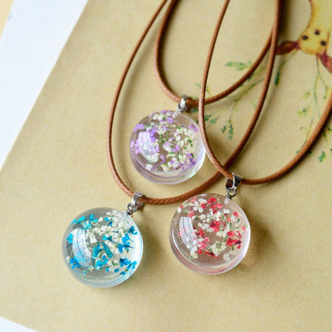 Dried Flower Jewelry, Gift for her, Real Flower Necklace, Pressed Resin Pendant Jewelry Wedding Bridesmaid Birthday Flower Necklace - Froppin