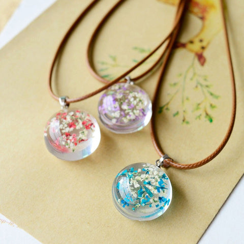 Dried Flower Jewelry, Gift for her, Real Flower Necklace, Pressed Resin Pendant Jewelry Wedding Bridesmaid Birthday Flower Necklace - Froppin